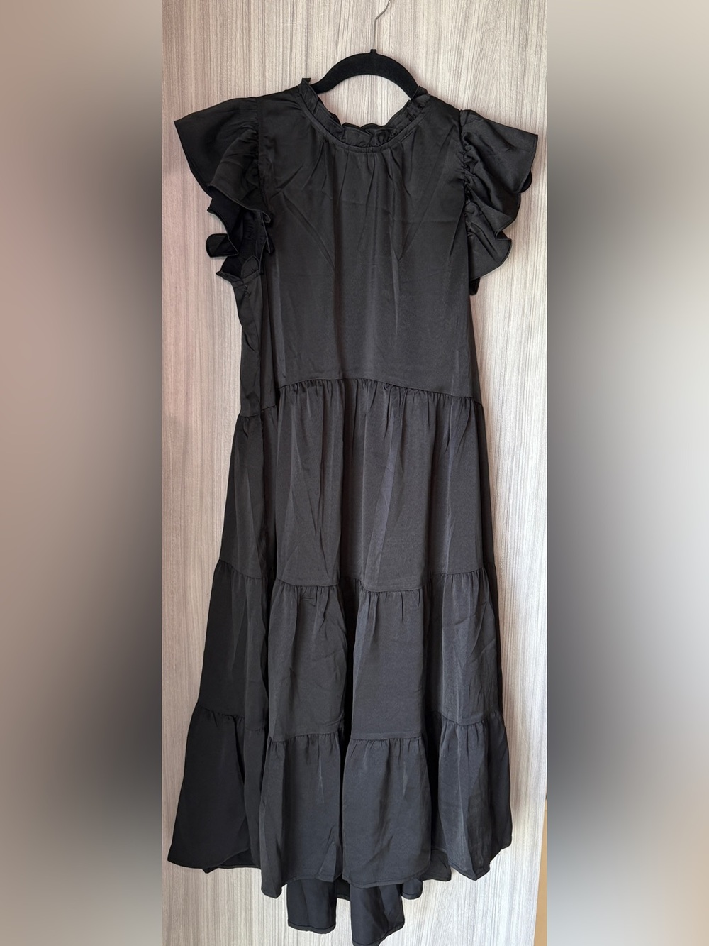PINCH Black Ruffle Sleeve Tiered Maxi Dress L NWOT